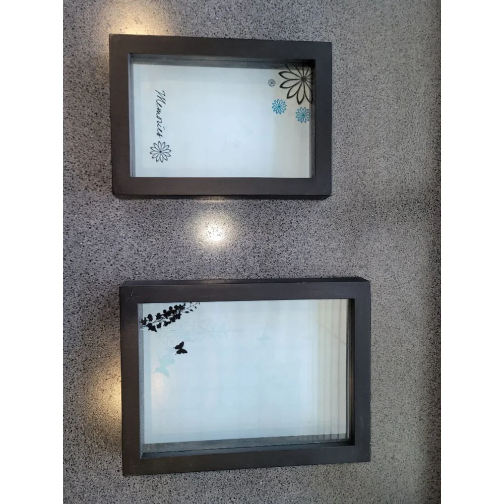 Black Shadow Box Frame Set of 2 Floral Butterfly Glass 6x7.5 & 4.5x6.5